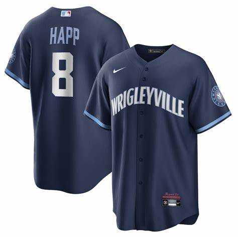 Men%27s Chicago Cubs #8 Ian Happ Nike City Connect Replica Player Navy Jersey Dzhi